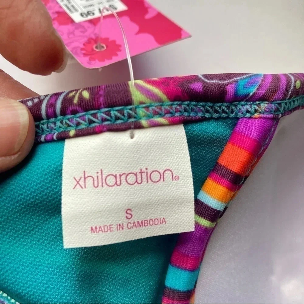 Xhilaration Bikini Swim Top,‎ Size Small, Halter Multi-Colored Striped NEW